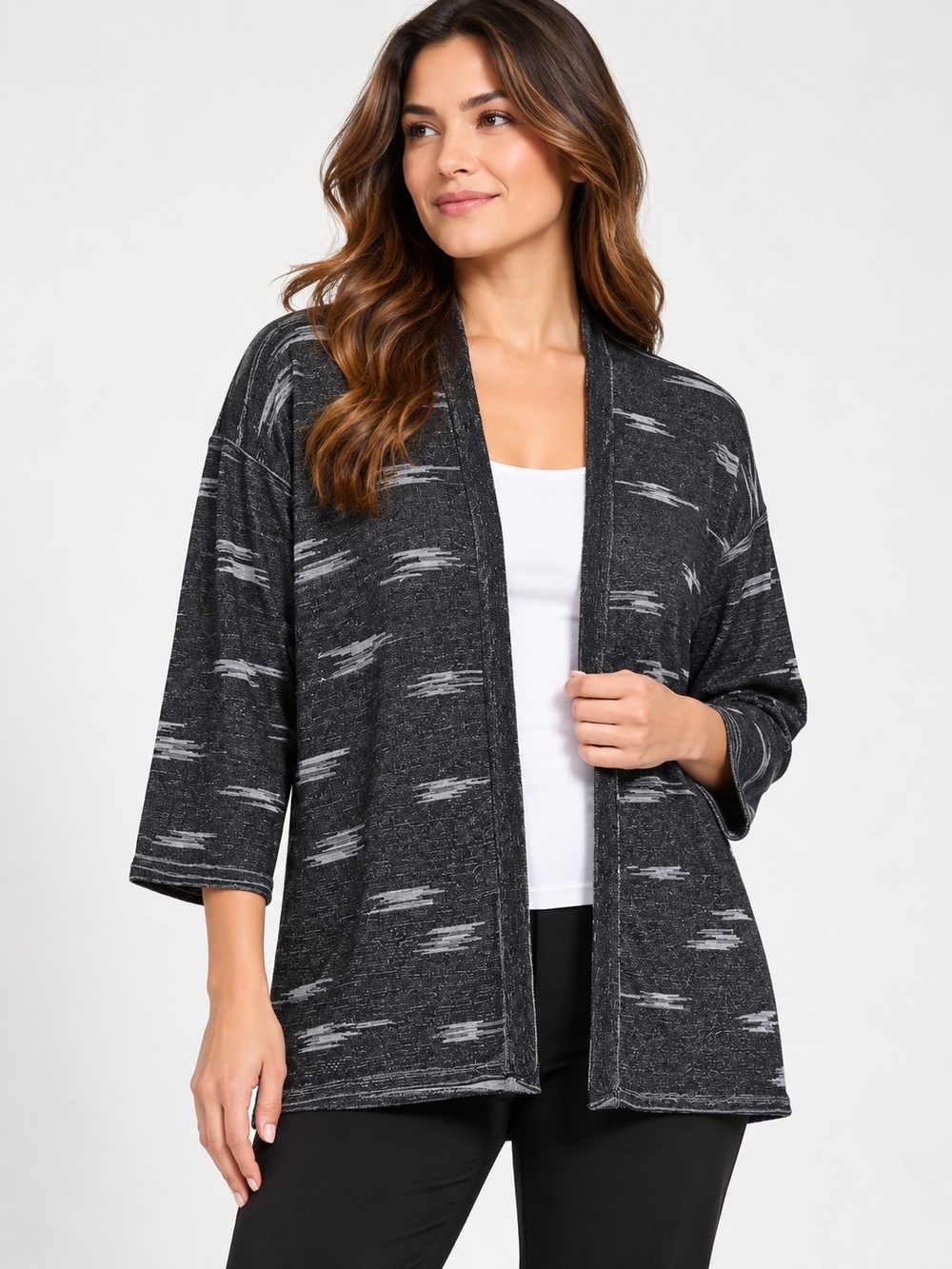 Eileen Fisher Charcoal and Light Gray Open-Front Cardigan 100%Tencel Size M